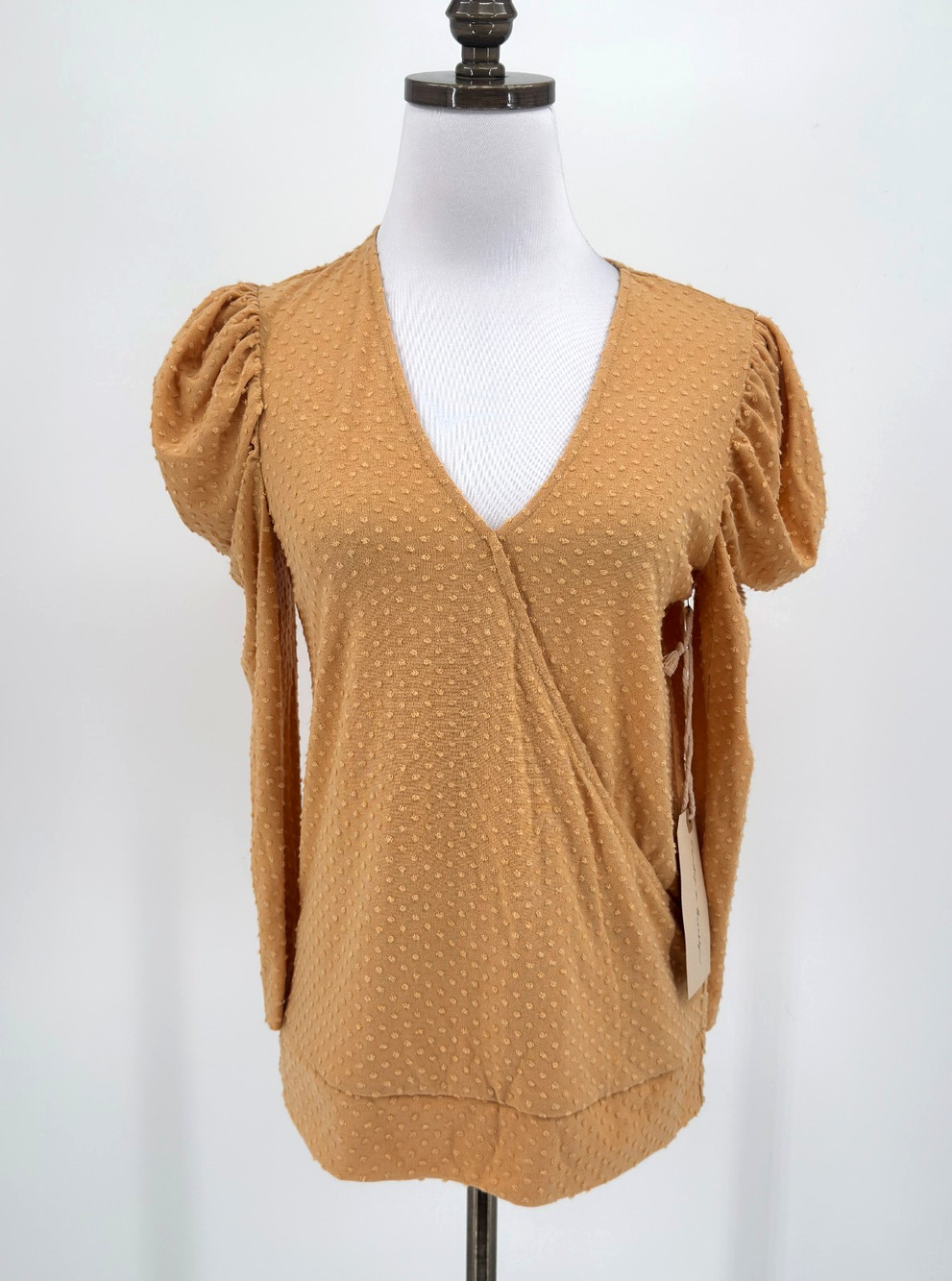 Sunday in Brooklyn Anthropologie Yellow Textured Dot Textured Faux Wrap Top NEW